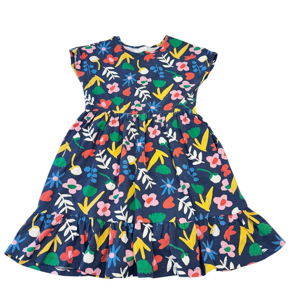 Hanna Andersson Floral Short Sleeve A-Line Ruffle‎ Shirt Cotton Stretch Dress 12